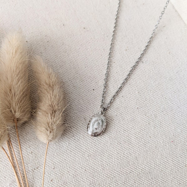 Kleine zilveren ovale medaillon | Medaillon charme medaillon HALSKETTING Zilveren medaillon lange ketting lange hanger ketting Boho ketting Open medaillon HALSKETTING