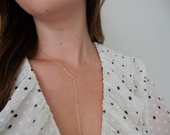 Simple Gold Chain Lariat Necklace | Delicate Y necklace Long Lariat Necklace Gold Necklace Long Lariat Gold Y Necklace Gold Lariat Simple