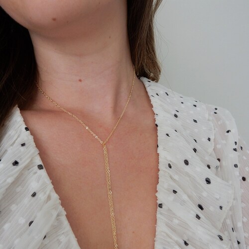 Simple Gold Chain Lariat Necklace 