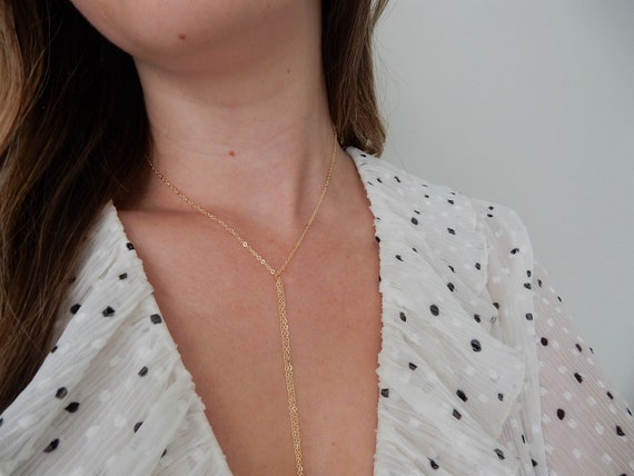 Simple Gold Chain Lariat Necklace 