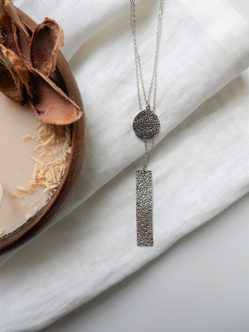 Double Pendant Necklace Layered Necklace Pendant Necklace Silver Pendant Long Pendant Necklace Gifts for her Simple Necklace image 4
