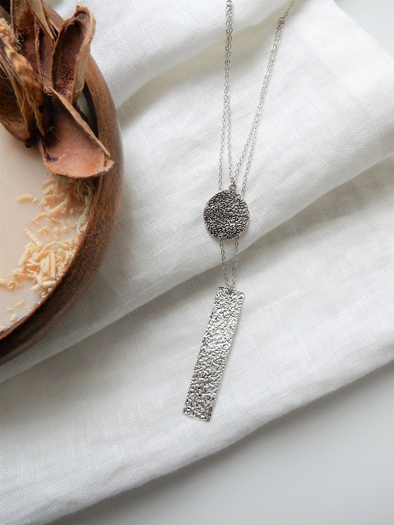 Double Pendant Necklace Layered Necklace Pendant Necklace Silver Pendant Long Pendant Necklace Gifts for her Simple Necklace image 2