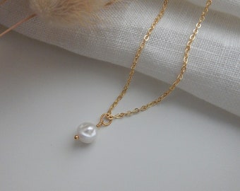 Gold Tiny Fresh Water Pearl Necklace | Dainty Pearl Necklace Layer Necklace Pearl Necklace Fresh Water Pearl Charm Necklace Baroque Pearl