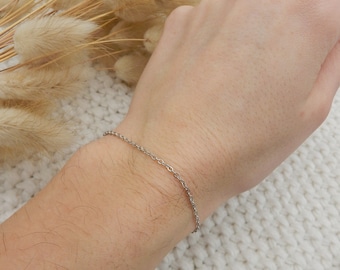 Silver Dainty Cable Chain Bracelet: Minimalist Layering Bracelet