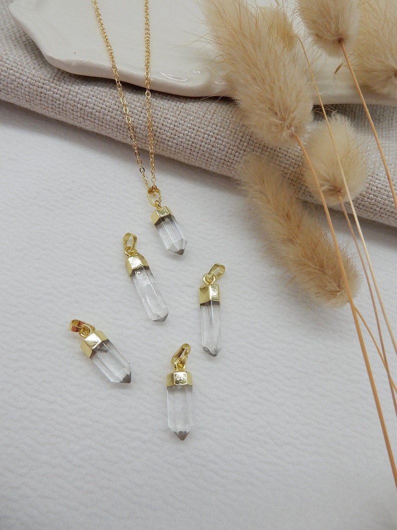 Gold Crystal Quartz Necklace Long Pendant Necklace Accessories for Women Minimalist Gemstone Jewelry Modern Stone Necklace Crystal image 2