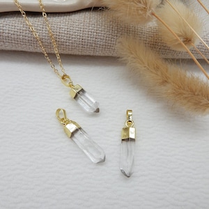 Gold Crystal Quartz Necklace Long Pendant Necklace Accessories for Women Minimalist Gemstone Jewelry Modern Stone Necklace Crystal image 4