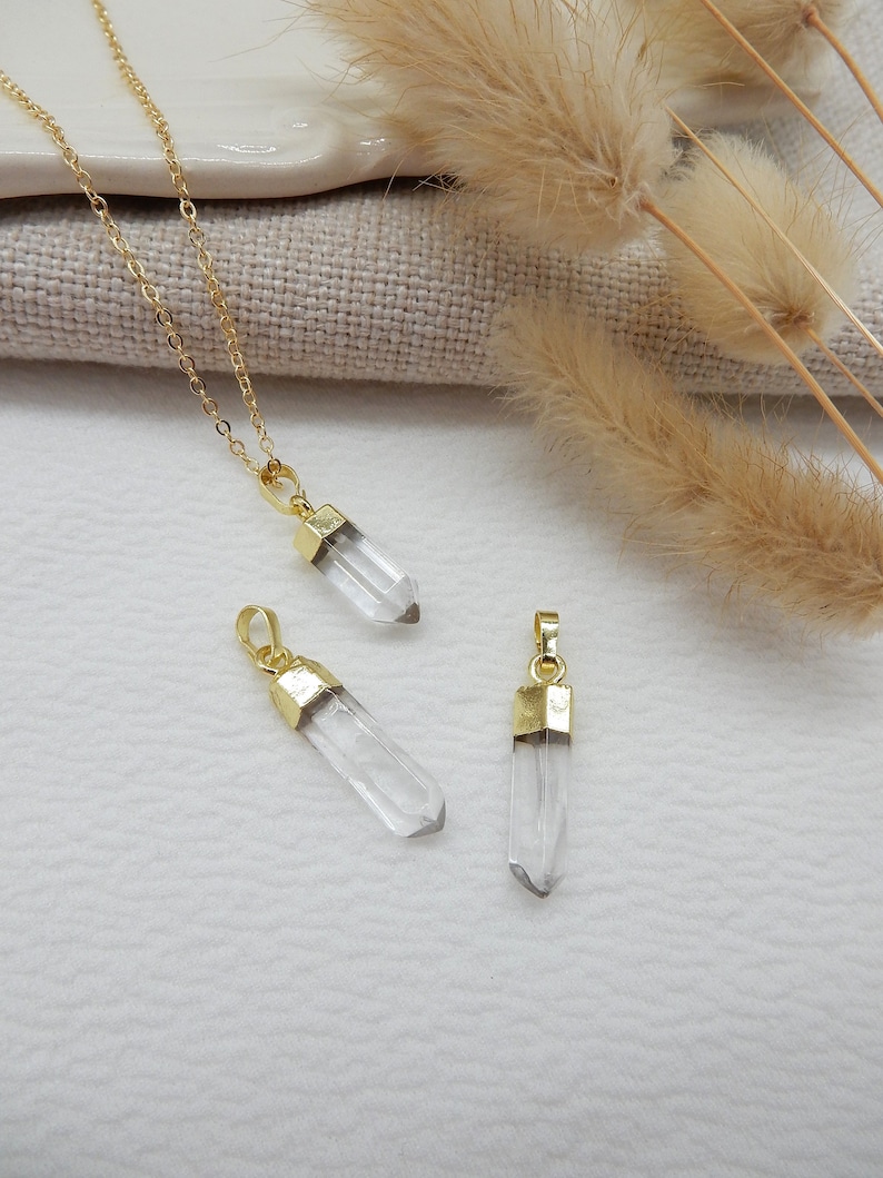 Gold Crystal Quartz Necklace Long Pendant Necklace Accessories for Women Minimalist Gemstone Jewelry Modern Stone Necklace Crystal image 4