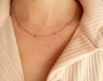 Silver Beaded Chain Necklace | Layering Choker | Dainty Silver Chain Choker Necklace Layering Necklace Minimal Necklace Chain Necklace
