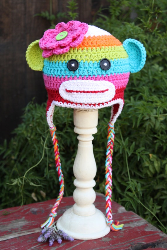 Crochet Rainbow Sock Monkey Hat With 