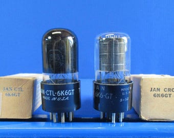 Tubos de vacío JAN 6K6GT Tung Sol RCA, par TV-7, probados, en buen estado, nuevos, de stock antiguo.