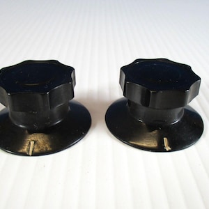 Black  Skirted  Knobs Bakelite Pair 1 1/2" Wide 3/4" Tall Ham Radio Amp