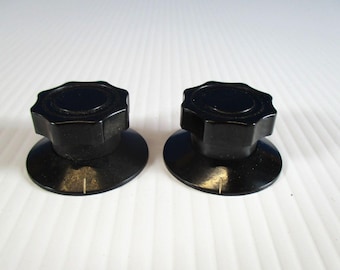 Pair Daka-Ware Black Plastic Skirted Knobs (1 1/2" Wide) Ham Radio Amp
