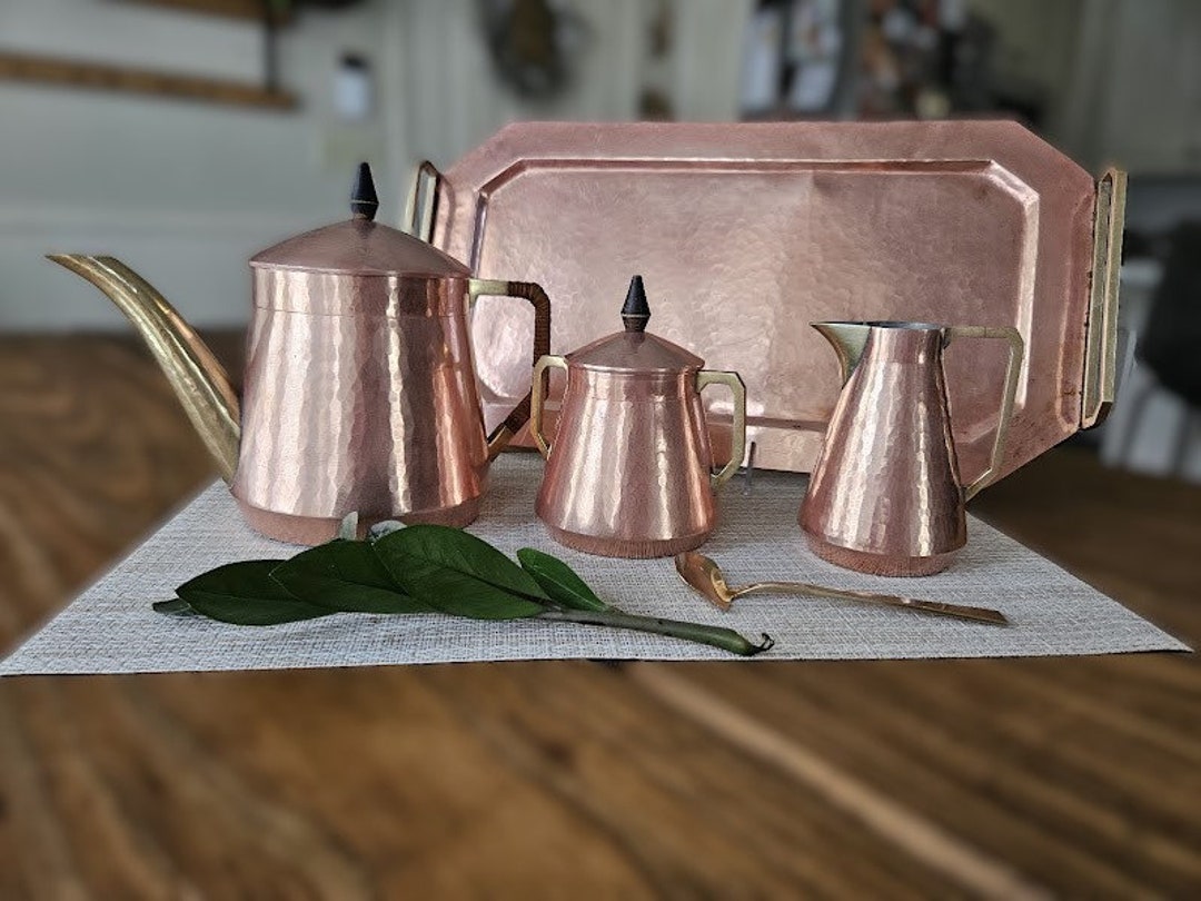 Vintage Hammered Copper Tea Set With Tray - Etsy