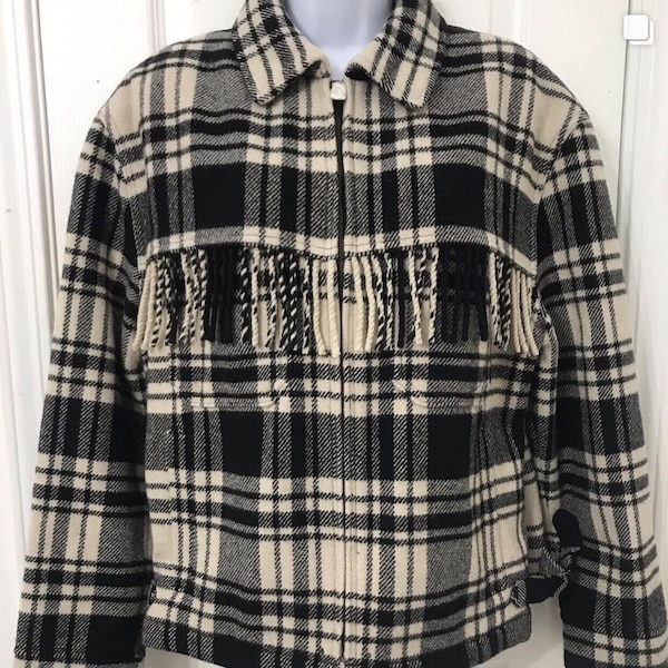 Ralph Lauren Western Siesta Jacket Reproduction 1940s 1950s STYLE Vintage Inspired Plaid Wool Fringe Southwestern Blanket Coat NWT