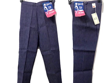 DEADSTOCK Vintage 1950’s 1960’s High Rise Side Zip Jeans NOS Cigarette Leg Capri Pants in Stretch Blue Denim 24” 25” 26” waist