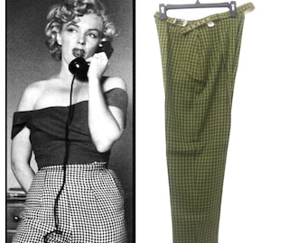 DEADSTOCK 1950’s Vintage High Rise Cigarette Pants 50s 60s Side Zip + Belt Gingham Capri Slacks Trousers Midcentury Rockabilly Era NOS 28”