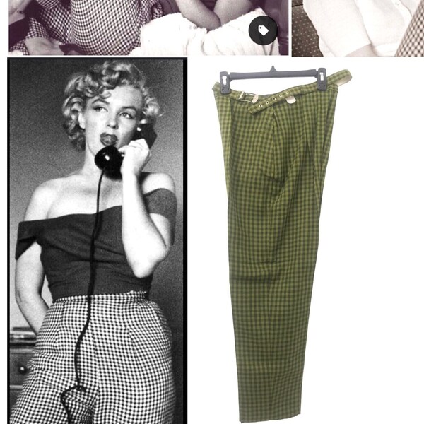 DEADSTOCK 1950’s Vintage Cigarette Pants 50s 60s High Rise Side Zip Gingham Plaid Capri Ankle  - Midcentury Rockabilly Era NOS Dress Slacks