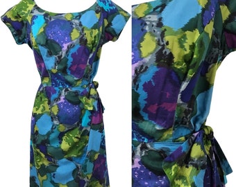 Vintage 1950’s Hawaiian Sarong Dress by Paradise Hawaii with Hip Swag Midcentury Pinup 50’s Aloha Tiki Tropical Wiggle Dress