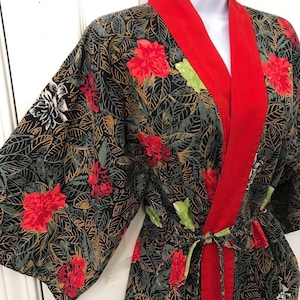 Vintage 1950’s Hawaiian Kona Kai Cabana  Tiki Kimono Yukata Short Robe Jacket Tropical Haori Robe 50s 60s Loungewear Coverup