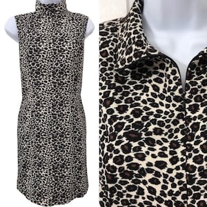 Vintage 1990’s Leopard Mini Dress Mod 90’s Zip Front in Animal Print Ultrasuede by Alexandra Michaels