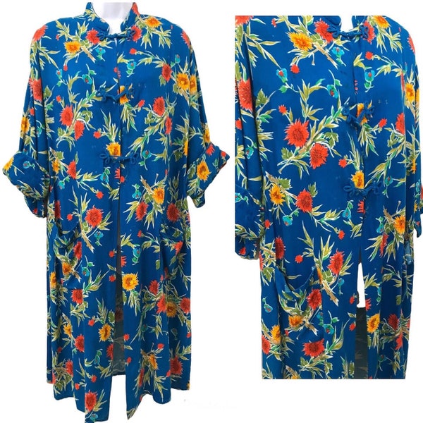 AS IS Volup 1950’s Japanese Rayon Vintage Teatimer Tunic Hostess Hawaiian Cheongsam Jacket 40’s 50’s Tea Timer Blouse Shacket Cabana Lounge