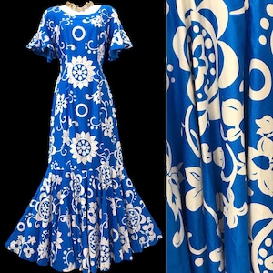Vintage Hawaiian Mermaid Dress Tiki Party Bombshell Showstopper! Made in Hawaii 1950’s 1960’sHolomuu Hostess Pinup Cha-Cha 2-Tone Maxi Gown