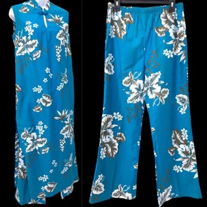 Vintage Hawaiian Tiki Teatimer Hostess Pant Set 1960&#39;s 1970&#39;s 2 piece Paradise Hawaii Tunic Tea Timer Dress Tropical Chinese Aloha Luau