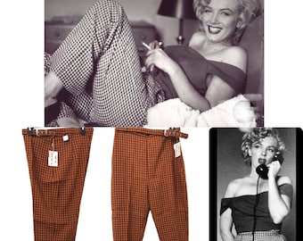 DEADSTOCK 1950er Vintage Zigarettenhose 50er 60er Jahre High Rise Side Zip Gingham Capris Hose - Midcentury Rockabilly Ära 28 ”Taille