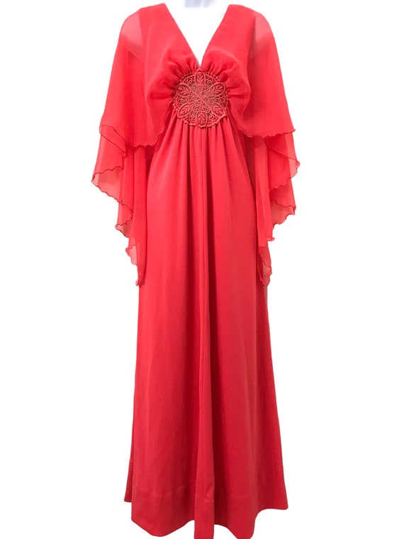 Vintage 1970’s Caped Dress Hostess Gown - Flowy C… - image 4
