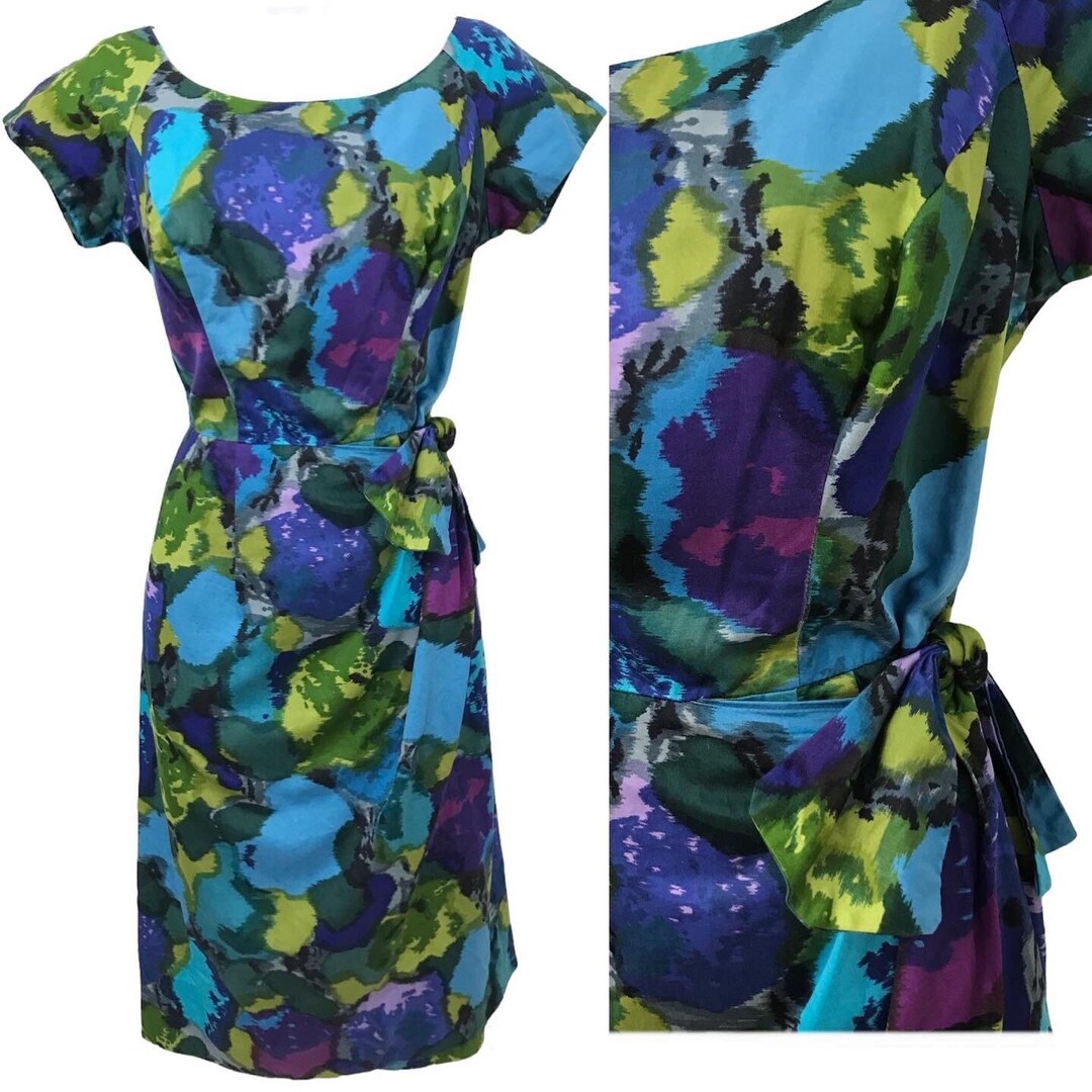 1950s Caribbean Blue Hawaiian Sarong Dress | XS/S