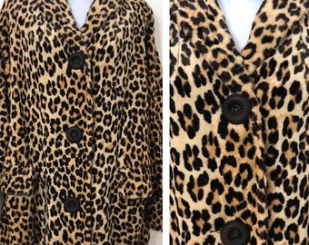 Vintage Leopard Jacket Velour Coat VOLUP 1960’s Shawl Collar Animal Print Faux Fur 60s Midcentury Rockabilly Novelty Topper Atomic Buttons