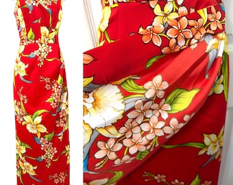Vintage Hawaiian Sarong Dress in Maxi Length in Tropical Floral Print by Paradise Hawaii Honolulu 1970’s does 1950’s Tiki Bombshell