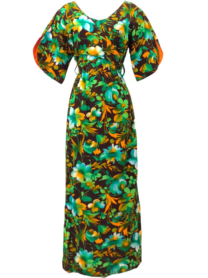 Vintage Psychedelic Hawaiian Kimono Inspired Bell Sleeve Tiki Maxi Wrap ...