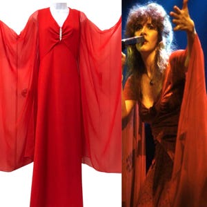 Vintage Angel Wing Kimono Sleeve Chiffon  Hostess Maxi Dress Sheer Ethereal Statement Sleeves 1960’s 1970’s 60’s 70’s Endora Party Gown