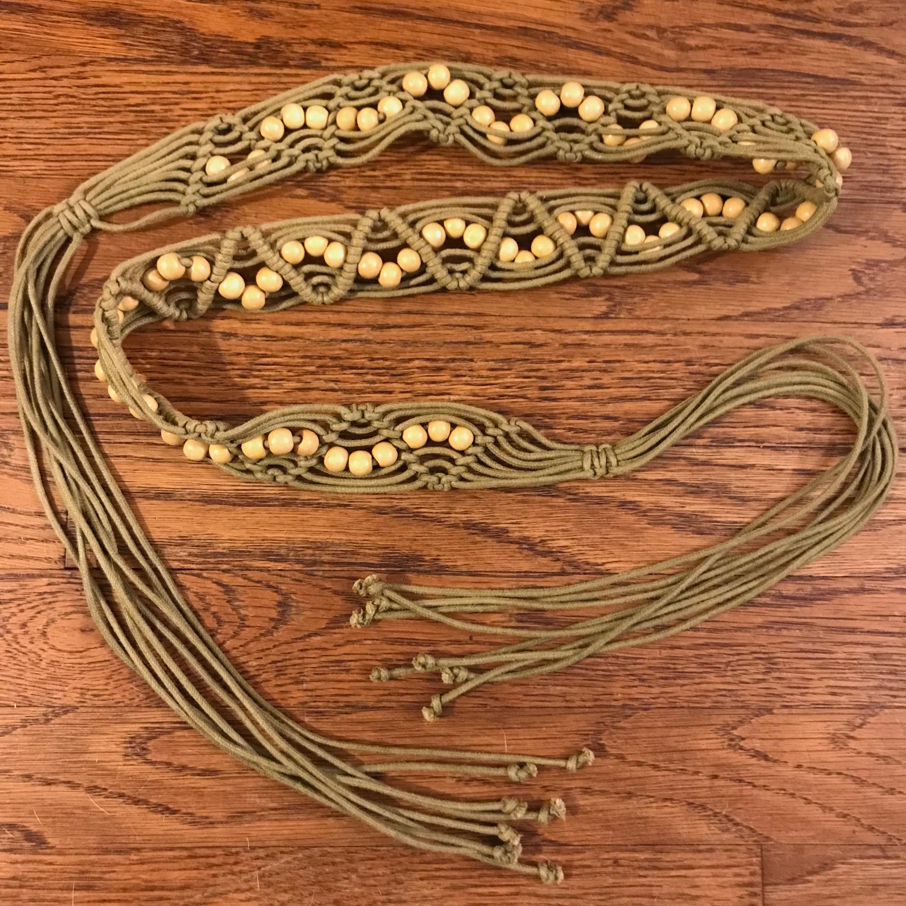 Vintage Macrame Belts With Wooden Beads or Mother of Pearl 
