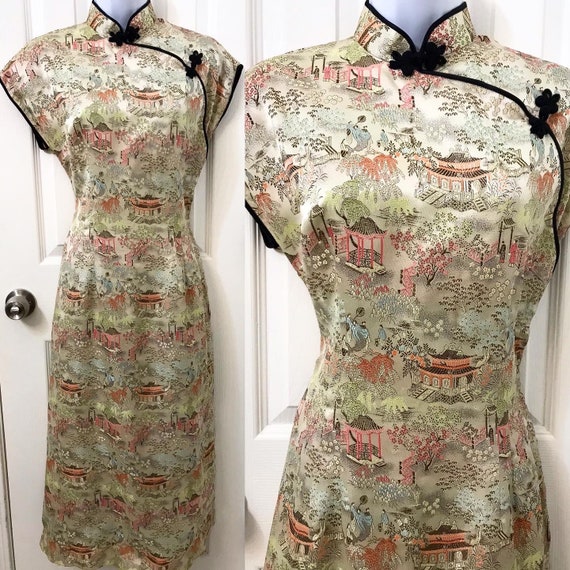 Exquisite 1950’s Chinese brocade cheongsam maxi dr
