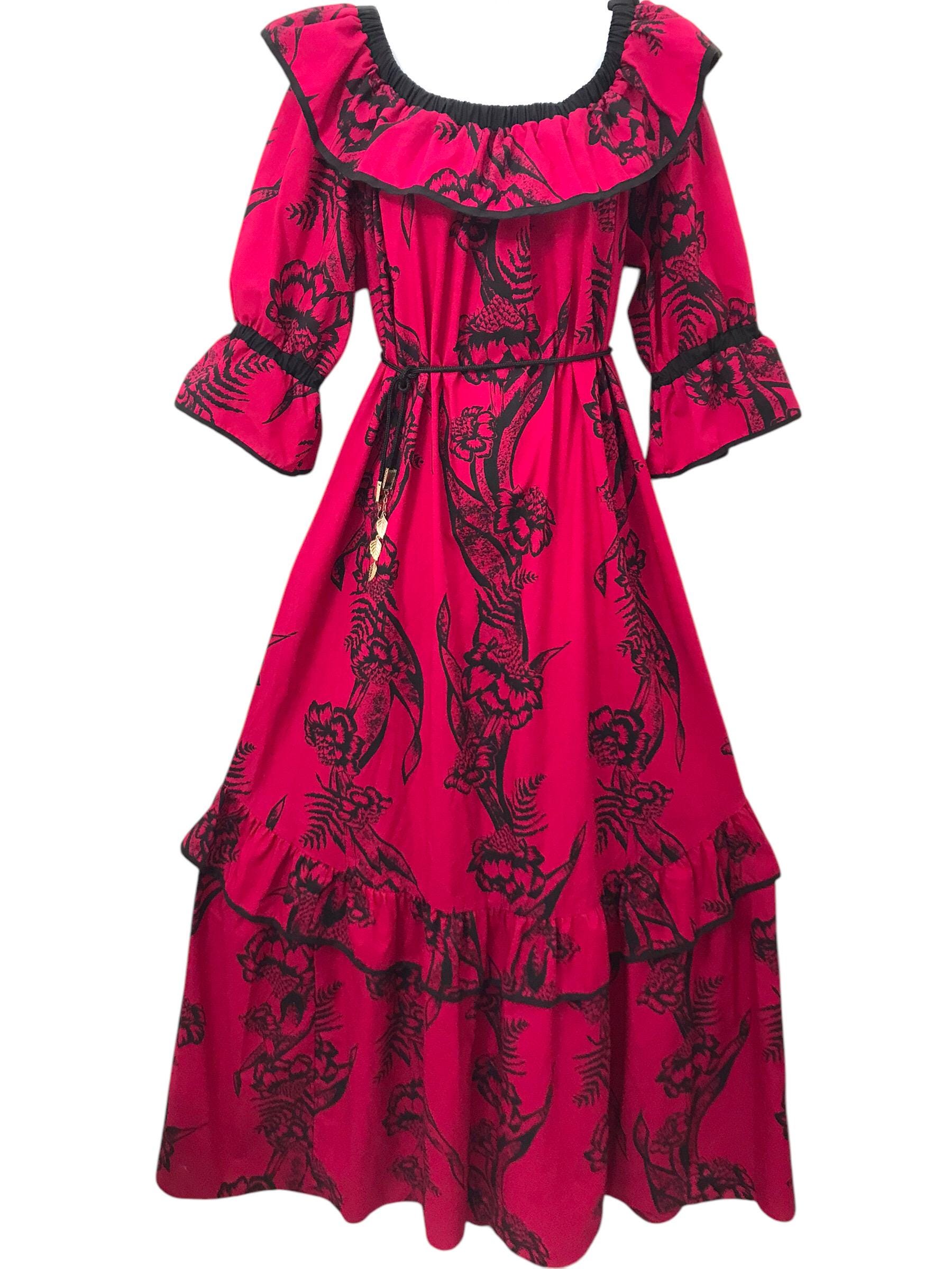 Vintage Ruffle Mumu Hawaiian Dress by Tori Richard Golden