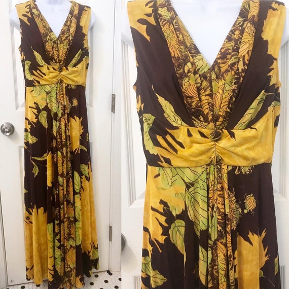 Beautiful gathered florals rayon nylon jersey maxi