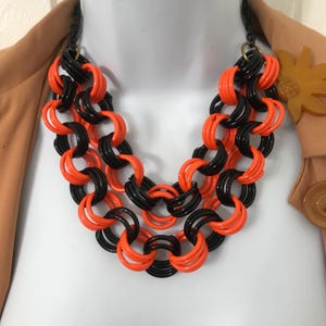 Retro Novelty Necklace Made by Me in the Style of 1930’s 1940’s Bakelite Era Celluloid Jewelry Plastic Mod Rings Reproduction