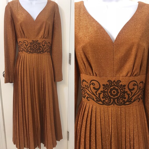 33” waist Alfred Shaheen copper Lurex Shaheen acco