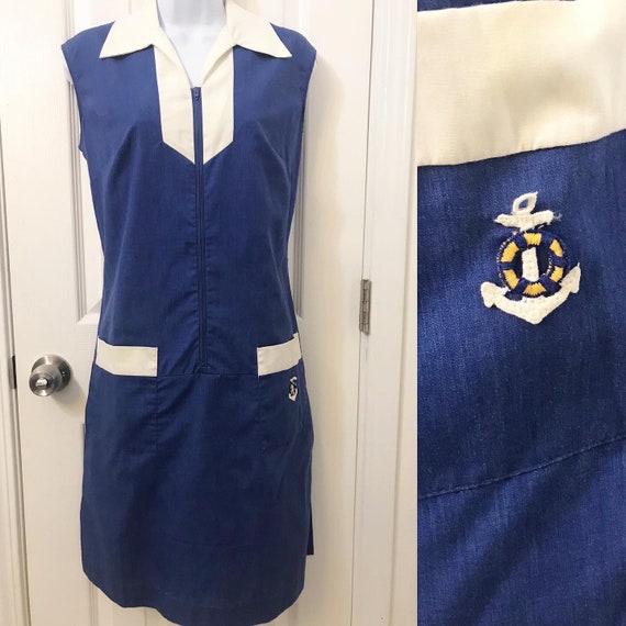 60’s mod blue nautical romper scooter shift dress