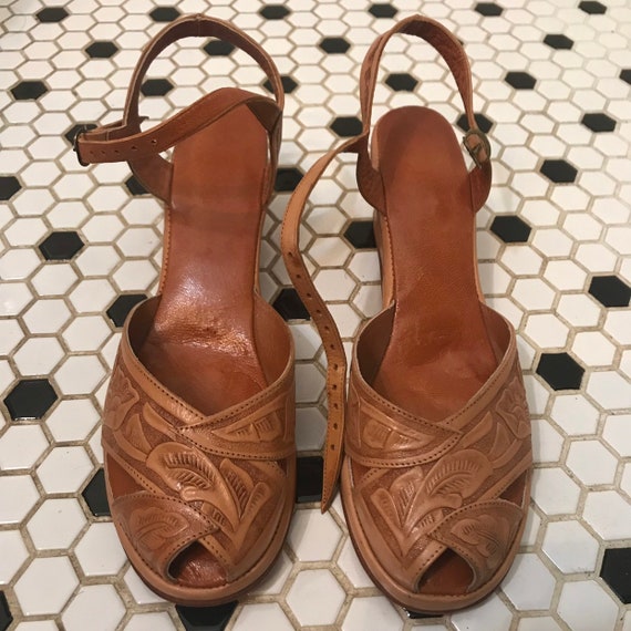 mexican tooled leather sandals