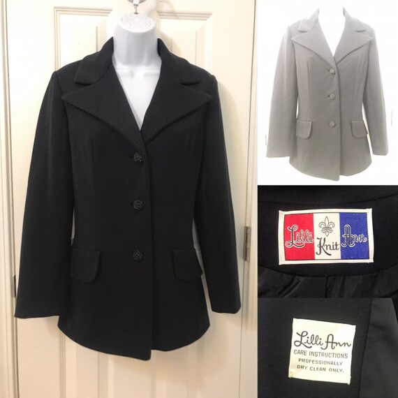 Vintage Lilli Ann black wool knit large notched co