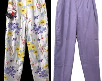 DEADSTOCK Omkeerbare vintage jaren 1950 jaren 1960 hoge taille sigaretten capribroek in pastel bloemen en lavendel
