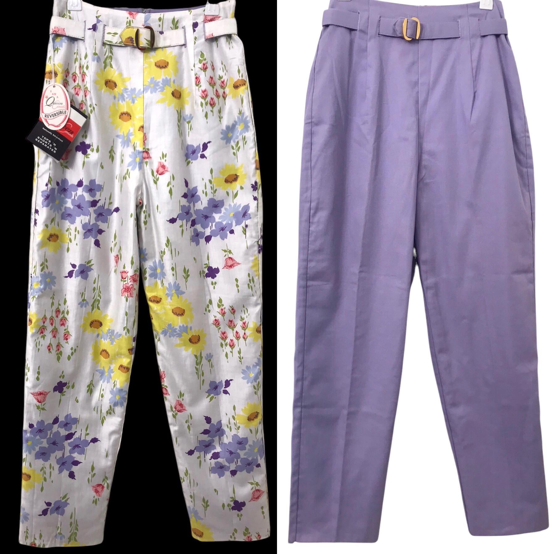 DEADSTOCK Reversible Vintage 1950’s 1960’s High Waist Cigarette Capri Pants in Pastel Floral and Lavender