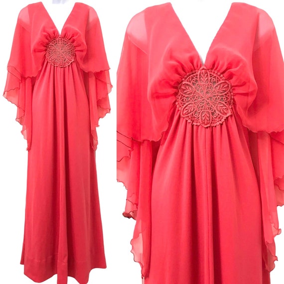 Vintage 1970’s Caped Dress Hostess Gown - Flowy C… - image 1