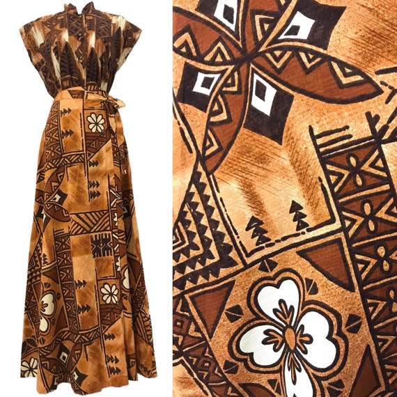 Vintage 1960’s Tiki Tapa Barkcloth Maxi Wrap Skirt