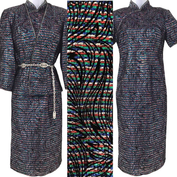 Vintage Lurex Velour Cheonsgsam Wiggle Dress 1970… - image 1