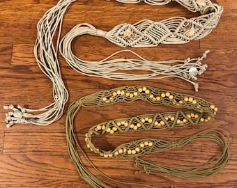Vintage Boho Macrame Wooden Beaded Tie Belt Women display picture 1