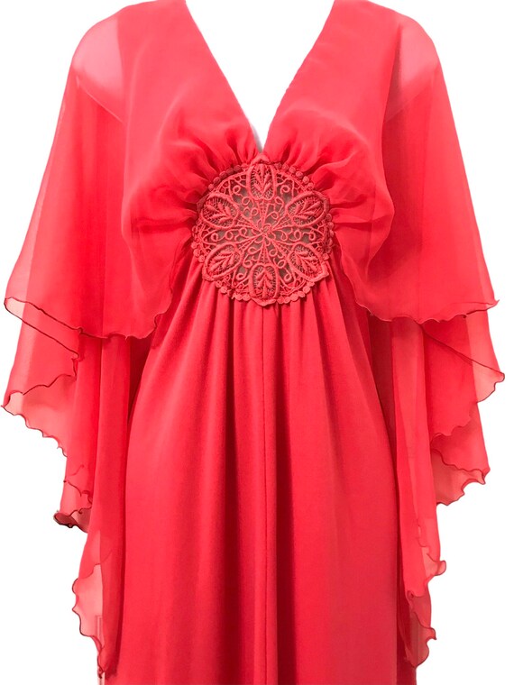 Vintage 1970’s Caped Dress Hostess Gown - Flowy C… - image 2